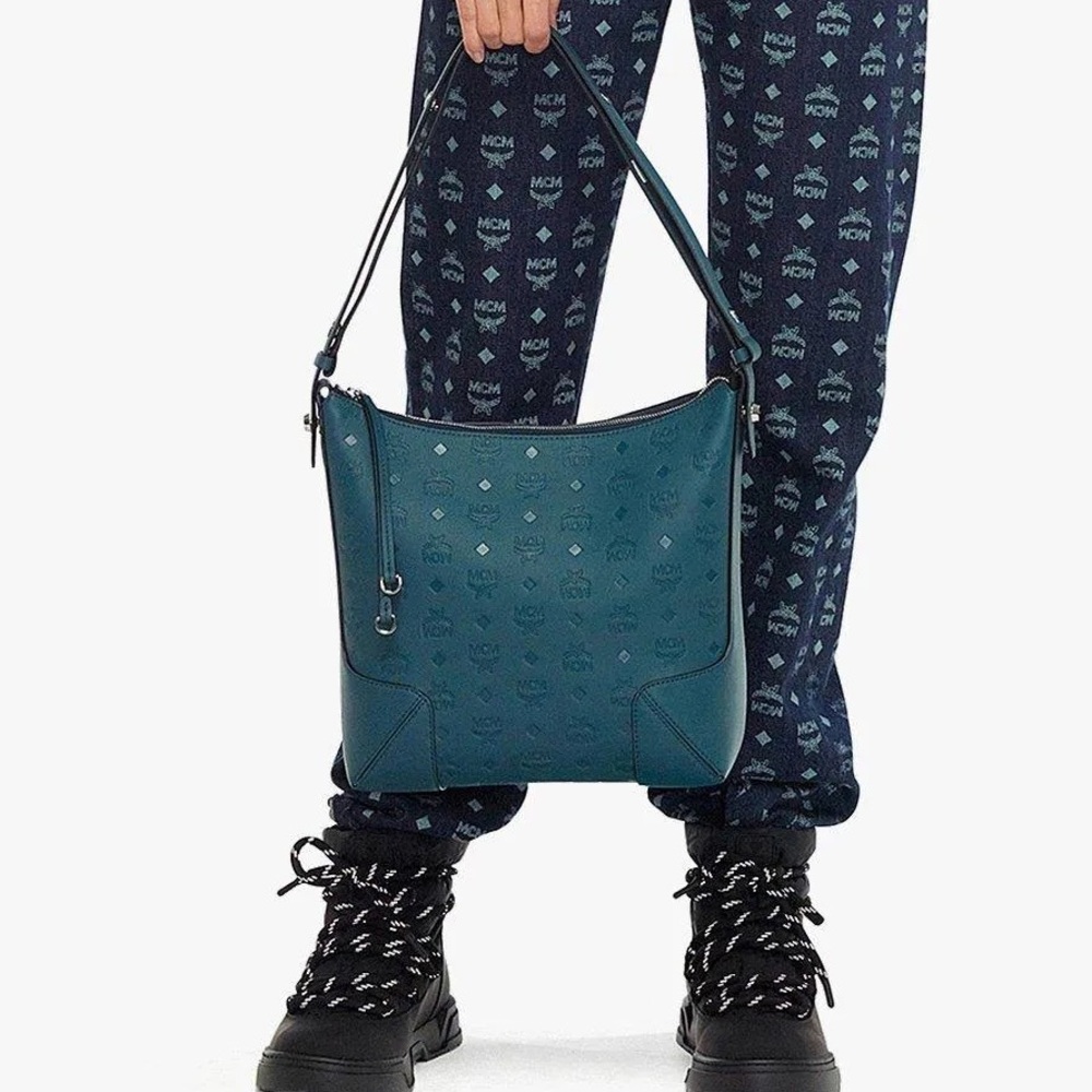Mcm Aren Hobo in Monogram Leather Deep Teal Monogram Leather NWT - Picture 2 of 11